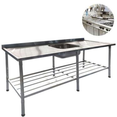Imagem de Mesa Com 1 Cuba 200X70 Pia Inox Central Industrial Imeca