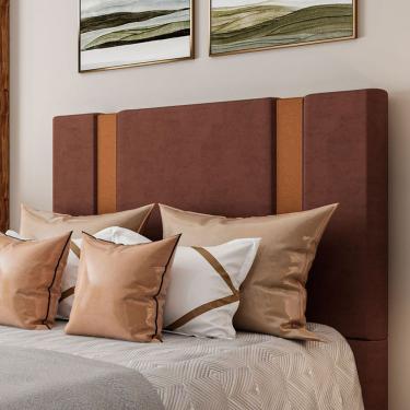 Imagem de Cabeceira Estofada Casal 140 Cm Ametista Veludo Terracota