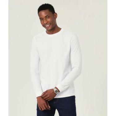 Imagem de Camiseta Malwee Manga Longa Masculina Adulto Algodão, Branco, GG