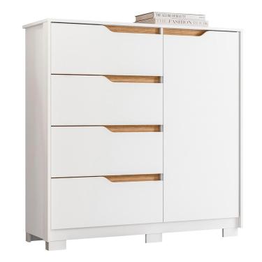 Imagem de Cômoda Sole 4 Gavetas em MDF com Puxador em MDF Branco Moderno com Corrediças Telescópicas