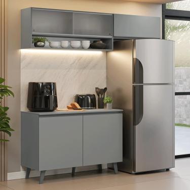 Imagem de Cozinha Compacta XA09 5 Portas MDF 200cm Cinza com Tampo e Puxadores em Alumínio