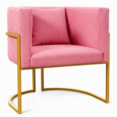 Imagem de Poltrona Moderna Sala Base Dourada Design Luxo Luna Suede Rosa