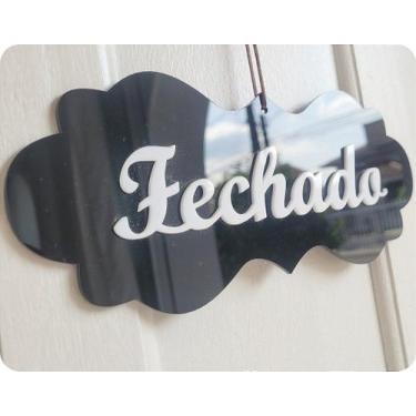 Imagem de Placa de Sinalização Aberto e Fechado em Acrílico Preto e Branco - no-