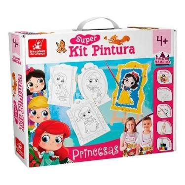 Imagem de Super Kit Pintura Princesas C/ 4 Telas + Cavalete + 6 Tintas - Brincad