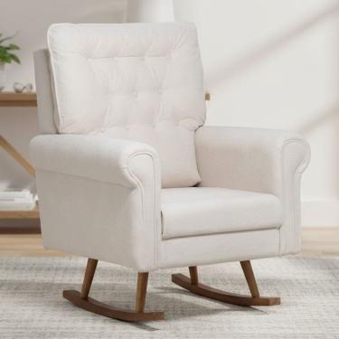 Imagem de Poltrona de Amamentação Com Balanço Base Milka Encanto D02 Bouclê Off White C-200 - Lya...