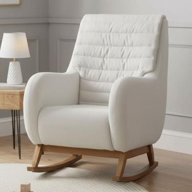 Imagem de Poltrona de Amamentação Com Balanço Base Nina Sky D02 Linho Branco C-419 - Lyam Decor