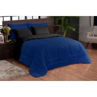 Imagem de Kit Edredom Ternura Casal Queen Dupla Face 05 Peças - Azul e Preto - J