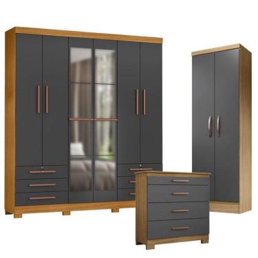 Imagem de Guarda Roupa Casal Londres com Espelho com Cômoda 4 Gavetas New e Multiuso New Egito Ca...