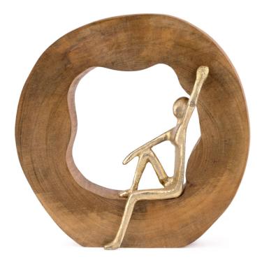 Imagem de Escultura Decorativa Pessoa em Madeira e Metal Dourado 22cm 21895 Mart