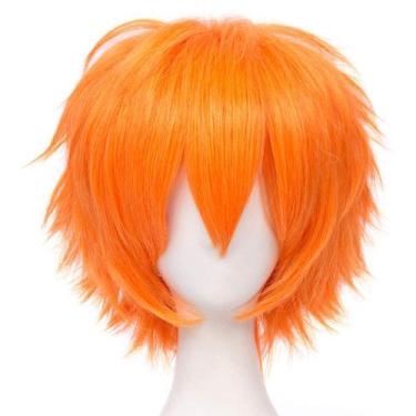 Imagem de Peruca de cosplay LABEAUTÉ Max Beauty, curta de anime unissex laranja