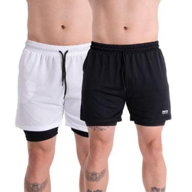 Imagem de 2 Shorts Academia Masculino 2em1 Dryfit com ProteçãoUV Bolso Oculto Be
