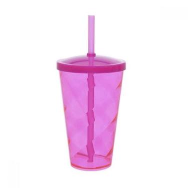 Imagem de Copo Acrílico Espiral 550ml com Tampa e Canudo Cor:Rosa - Genérico, Ro