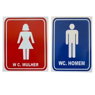 Imagem de Kit Placa Banheiro Sinalização WC Feminino Masculino - Placas