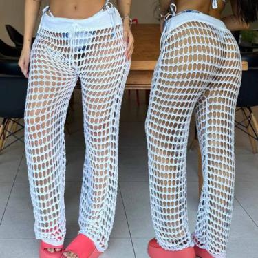 Imagem de Saída de Praia Calça Tricot Transparente Moda Praia Feminina - Like4yo