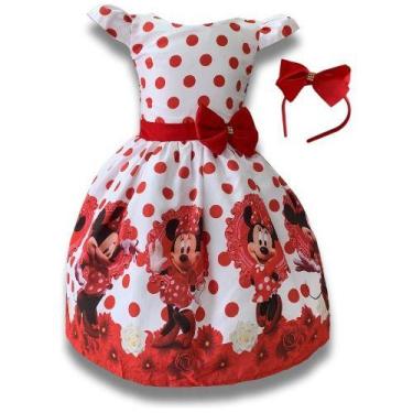 Imagem de Vestido Infantil Minnie Branco C/ Vermelho  Festa Festa - Bento E Mari