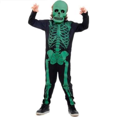 Imagem de Fantasia Halloween Infantil pra Menino Caveira Esqueleto Que Brilha No
