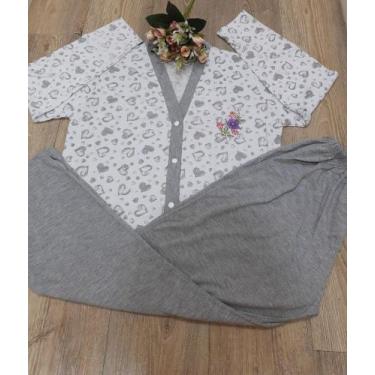 Imagem de Pijama feminino aberto gestante maternidade de malha tamanho gg cinza 