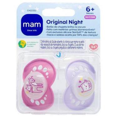Imagem de Kit Chupeta Silicone Ortodôntico Simétrico MAM - Original Night Rosa 6