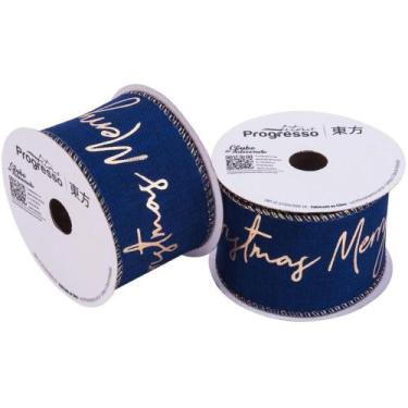 Imagem de Fita ARAMADA Natal 63MM X 10M MERRY Christmas Azul Marinho - Fitas Pro