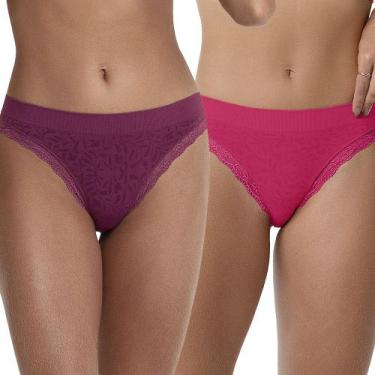 Imagem de kit com 2 calcinha Zee Rucci Biquini com renda Sem Costura cor:Bordô-R