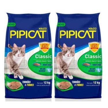 Imagem de 2 Areia Higiênica Pipicat Kelco Classic Para Gatos 12kg