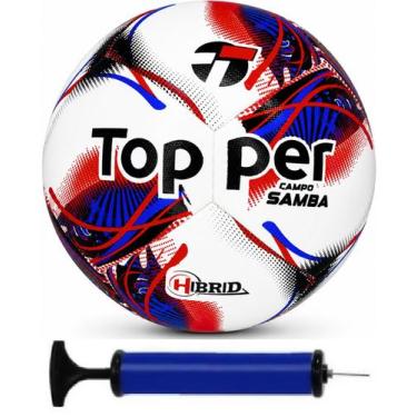 Imagem de Bola Campo Topper Samba Hybrid Oficial Treino Jogo + Bomba de Ar, Verm