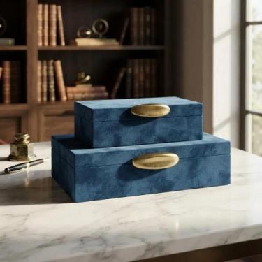 Imagem de Kit 2 Caixas Decorativas Veludo Vellaro Boxes Joias Relógios Sala Escr
