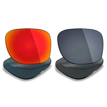 Imagem de Mryok 2 pares de lentes polarizadas de substituição para óculos de sol Oakley Holbrook - Opções, Vermelho fogo e preto Ir, One Size