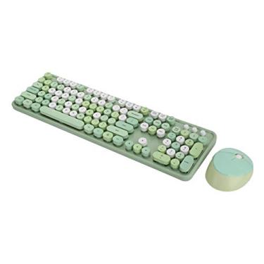 Imagem de Conjunto de teclado e mouse sem fio de 2,4 Ghz - teclado mecânico de 104 teclas - estilo retrô - teclado fofo para desktop - para computador - para meninas e mulheres (verde)