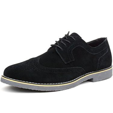 Imagem de Alpine Swiss Beau Sapato social masculino de camurça genuína, brogue, com cadarço, Oxfords, Preto, 13