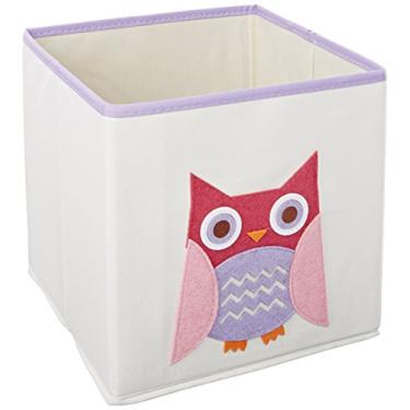 Imagem de Whitmor Cubo dobrável de lona de coruja rosa infantil - 25,4 x 25,4 x 25,4 cm