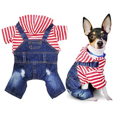 Imagem de SILD Pet Jaqueta jeans para cães com capuz, casaco azul frio, jaqueta clássica para cães pequenos, coletes lavados vintage azul filhoteSILD Medium vermelho