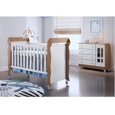 Imagem de Conjunto Cômoda Fraldário Ariel e Berço Mini Cama Mirelle Carolina Baby 