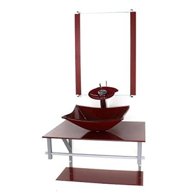 Imagem de GABINETE DE VIDRO PARA BANHEIRO 60CM AC CUBA RETANGULAR VERMELHO CEREJA FULL COM TORNEIRA CASCATA