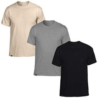 Imagem de Kit com 3 Camisetas Básicas Masculinas Slim Tee T-Shirt- Preto - Cinza – Bege – G