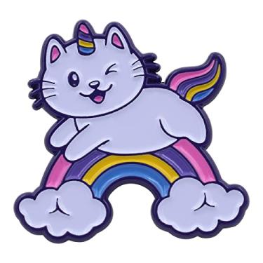 Imagem de REAL SIC Broche unicórnio gato gatinho arco-íris - broche de lapela de animal de desenho animado Kawaii - perfeito para jaquetas, chapéus, mochilas e blusas, esmalte, esmalte, Esmalte, Esmalte