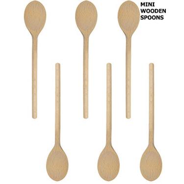 Imagem de BICB Mini colheres de madeira longas de 20 cm, colheres ovais de madeira para assar, mexer - colheres de molho feitas de madeira de faia natural - conjunto de 6 mini colheres de madeira