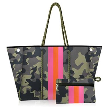 Imagem de Bolsa de praia, bolsa de neoprene, bolsas de praia impermeáveis à prova de areia, bolsa grande multiuso para praia, natação, bolsa de ginástica, bolsa de viagem (camuflagem), Camuflagem