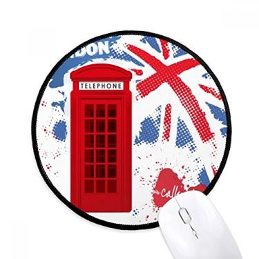 Imagem de Mouse pad vermelho bandeira de Londres Reino Unido Reino Unido Cabine Telefônica Tapete Redondo para Computador