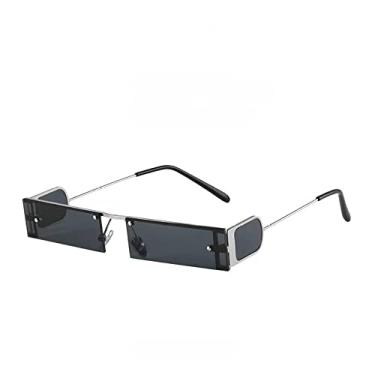 Imagem de Óculos de sol retangulares pequenos femininos punk designer vintage quadrado preto óculos de sol armação pequena moda legal óculos femininos uv, prata preta, tamanho único