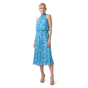 Imagem de Adrianna Papell Vestido feminino de chiffon estampado viés, Azul multi, 36
