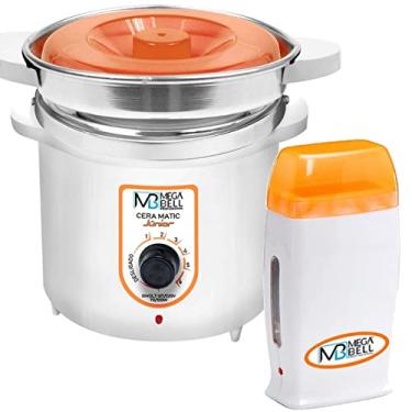 Imagem de Kit Depilação Termocera 400gr Com Refil Branca Com Laranja + Aquecedor de Cera Roll-on Laranja Mega Bell