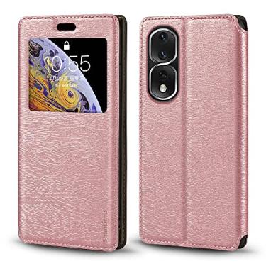 Imagem de Shantime Capa para Huawei Honor 80 Pro 5G, capa de couro de grão de madeira com porta-cartão e janela, capa flip magnética para Huawei Honor 80 Pro 5G (6,8 polegadas), ouro rosa
