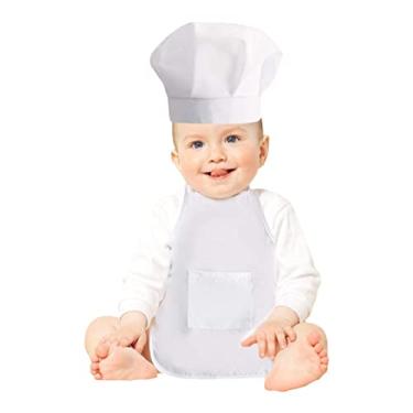 Imagem de pologmase chef para bebê, conjunto avental chefaz conta para crianças – sessão fotos infantil para bebês meninos e meninas 7 a 18 meses, branco