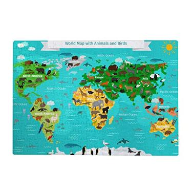 Imagem de ColourLife Quebra-cabeças quebra-cabeça presente de arte para adultos, adolescentes, mapa-múndi com animais, pássaros, jogos de quebra-cabeça de madeira, 300/500/1000 peças, multicolorido
