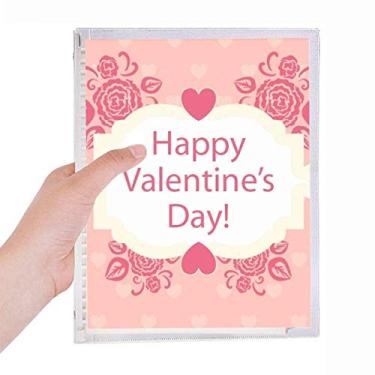 Imagem de Caderno rosa e branco Happy Valentine's Day Caderno de folhas soltas diário recarregável artigos de papelaria