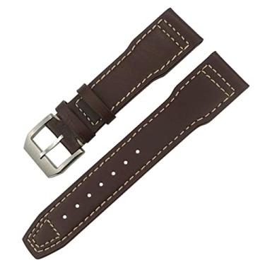 Imagem de DFAMIN Pulseira de couro 20mm 21mm 22mm para IWC IW3777 IW3270 Mark 18 pulseira de relógio de piloto grande pulseiras de couro macio marrom (cor: marrom branco prata, tamanho: 20mm)