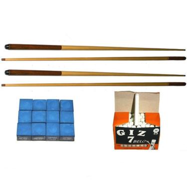 Imagem de Kit 4 Taco Especial 1 Dz Giz Azul Giz Branco Sinuca Bilhar