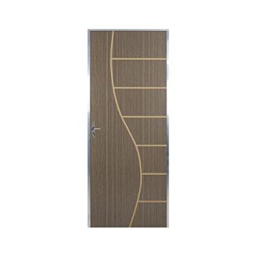 Imagem de Kit Porta de Madeira Decorada 212x95cm com Batente de Aluminio 3,6cm Cantareira Mgm Carvalho Quebec