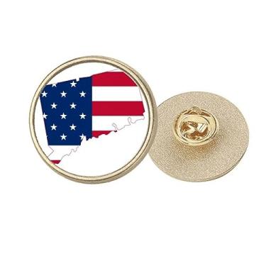 Imagem de Connectic USA Mapa Estrelas Tripes Bandeira Forma Redondo Metal Dourado Broche Clipe, Medium, não aplicar